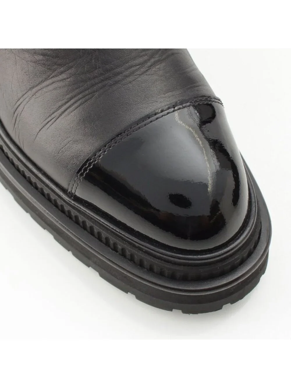 Chanel Leather CC Logo Side Gore Short Boots Shoes Black 36c